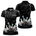 Custom Black Lightning Thunder Custom Women Bowling Polo Shirt Bowling Ball Pins Team Jerseys