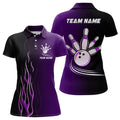 Custom Gradient Black Purple Bowling League Jerseys Custom Women Bowling Polo Shirts, Gifts For Bowling Team