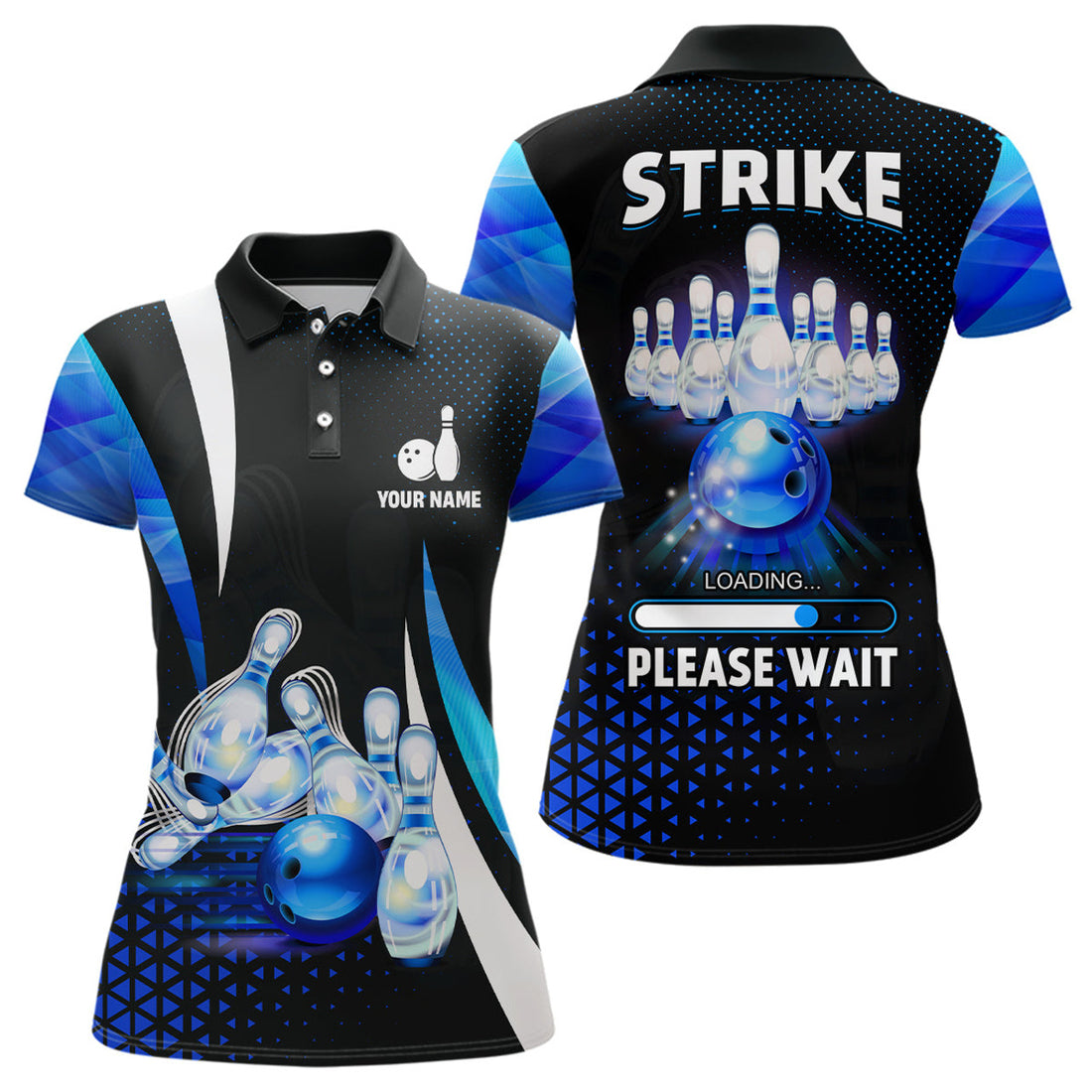 Custom Funny Women Bowling Polo Shirt Custom Strike Loading Please Wait Team Bowling Jerseys | Blue