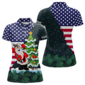 Custom American flag Christmas Santa golf pattern custom Womens golf polo shirts, christmas golf apparel