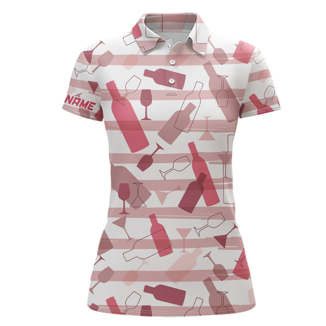 Custom Wine Stripe Pattern Women Golf Polo Shirt Custom Name Pink Ladies Golf Shirts, Unique Golf Gifts