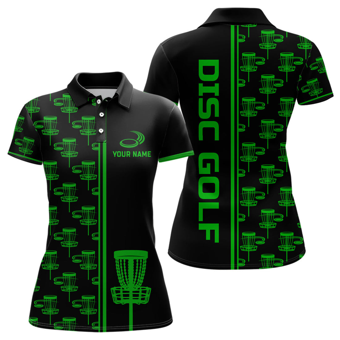 Custom Womens golf polos shirts Black and Green gradient disc golf basket custom disc golf jerseys