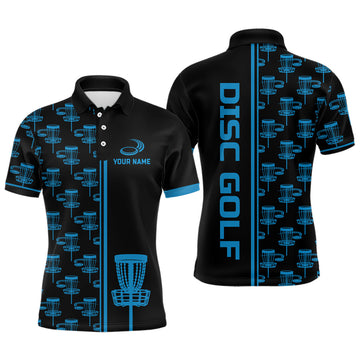 FUNSTUFFPRINT Mens golf polo shirts Black and Blue gradient disc golf basket custom disc golf Polo Shirt Size S-5XL