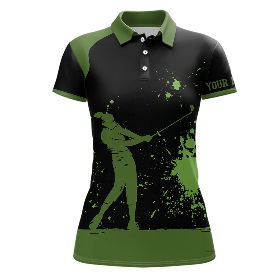 Custom Black And Green Womens Golf Polo Shirts Custom Golf Attire For Women, Golf Gifts For Team Ladies