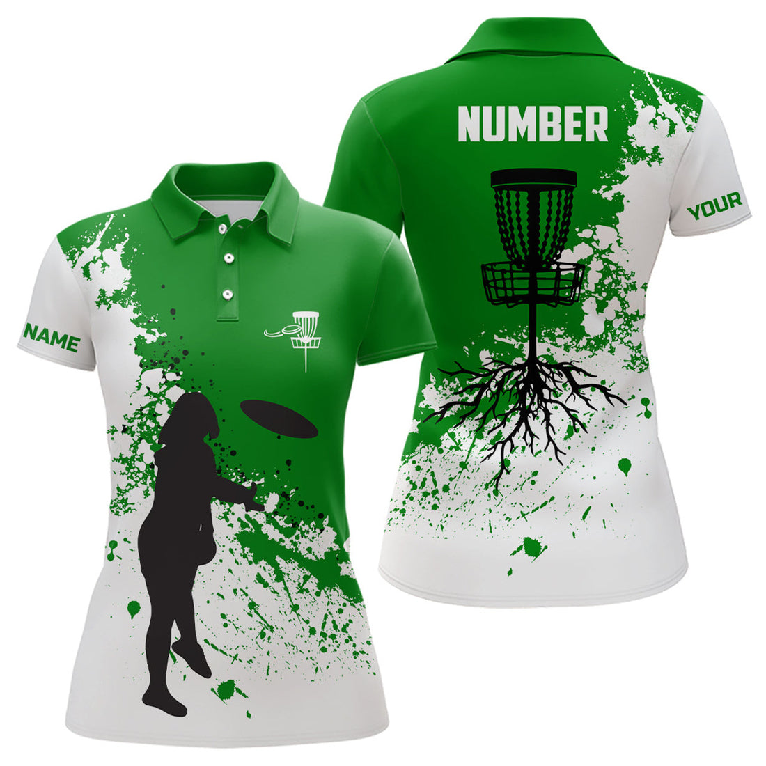 Custom Green And White Womens Disc Golf Polo Shirt Custom Name And Number Disc Golf Jerseys, Ladies Golf Tops