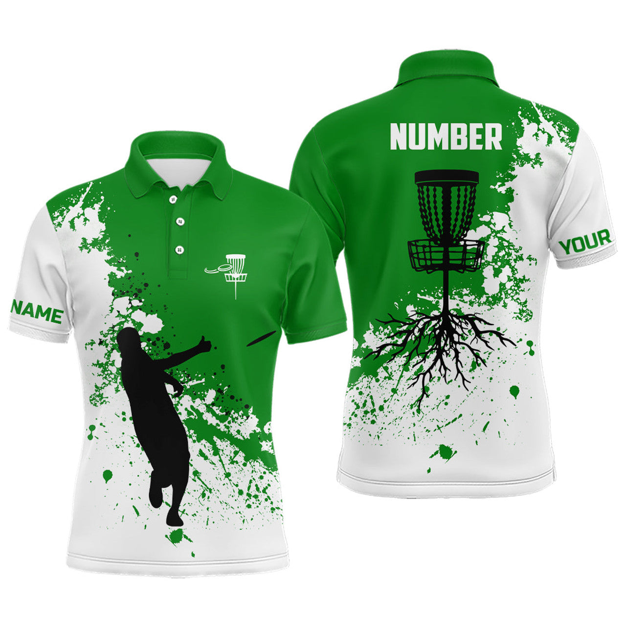 Custom Green and white Mens disc golf polo shirt custom name and number disc golf jerseys, golf outfit men