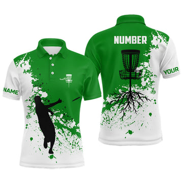Custom Green and white Mens disc golf polo shirt custom name and number disc golf jerseys, golf outfit men