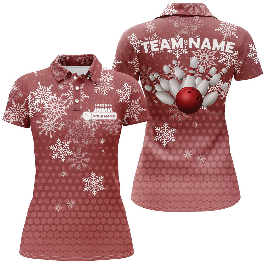 Custom Womens Bowling Polo Shirts Custom Christmas snowflake Bowling ball pins team Ladies Jersey