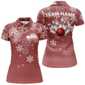 Custom Womens Bowling Polo Shirts Custom Christmas snowflake Bowling ball pins team Ladies Jersey