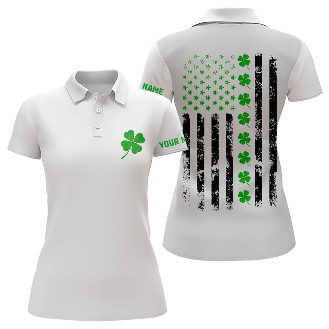 Custom Womens Golf Polos Shirts Custom American Flag Green Shamrock St Patrick's Day Patriotic Women Golf Top