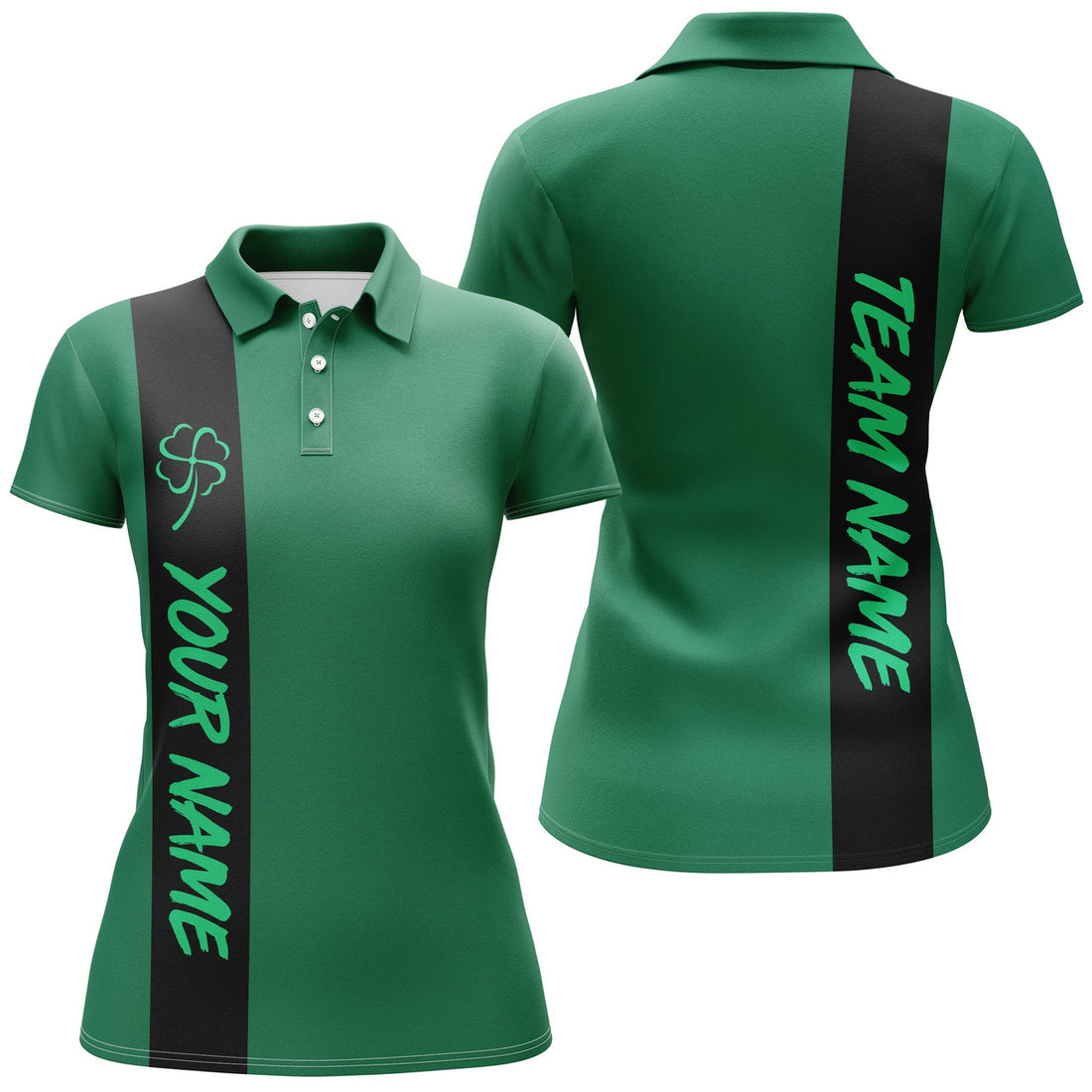 Custom Black And Green Retro Lucky Women Bowling Polo Shirt Custom St Patrick Day Team League Bowling Jerseys