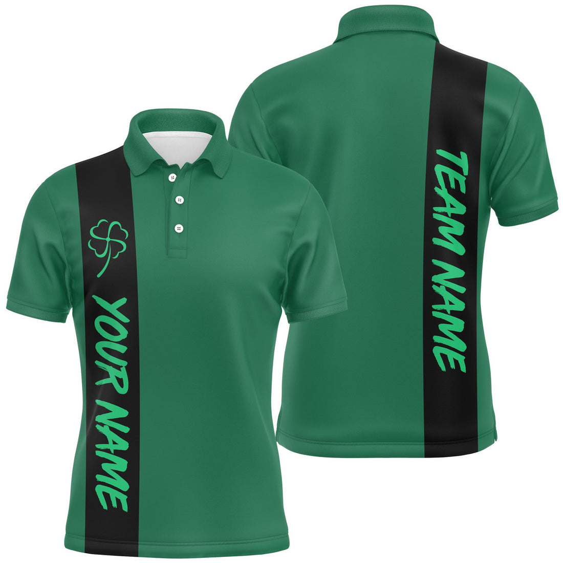 Custom Black And Green Retro Lucky Mens Polo Bowling Shirts Custom St Patrick Day Team League Bowling Jerseys