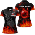 Custom Personalized black and red Flame bowling Polo for Women, custom bowling jerseys