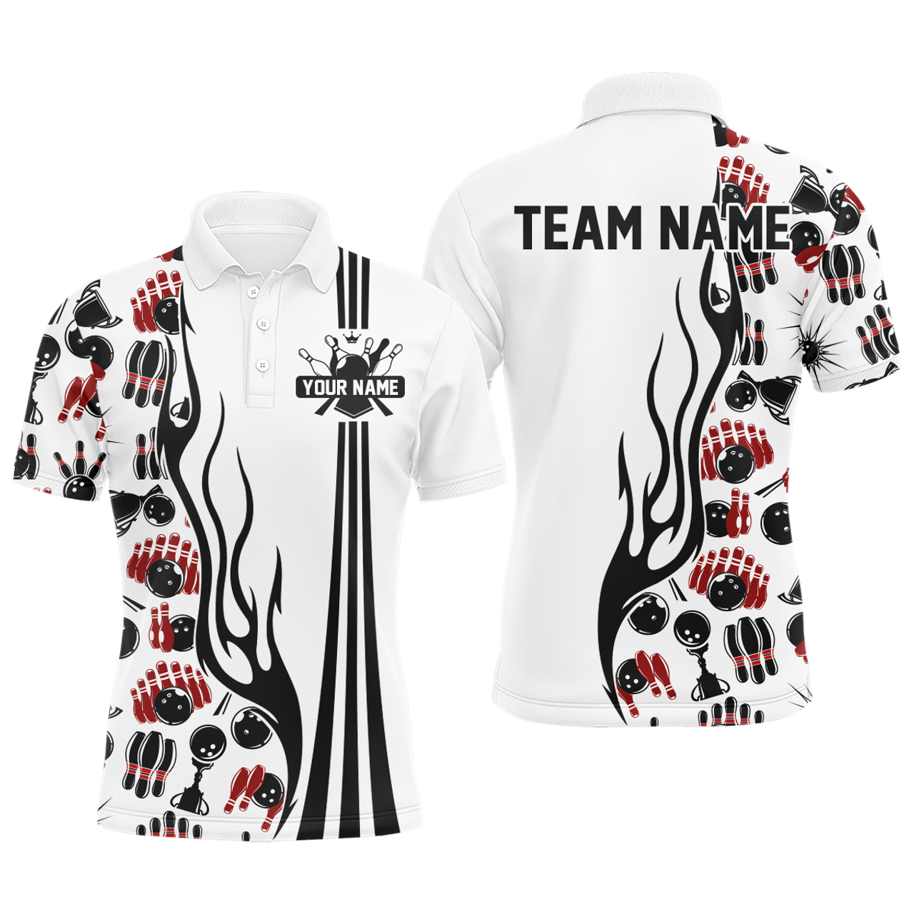 Personalized bowling camo Polo, Quarter Zip shirts for Men, White Bowling Team League Jerseys