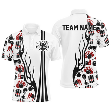 Personalized bowling camo Polo, Quarter Zip shirts for Men, White Bowling Team League Jerseys