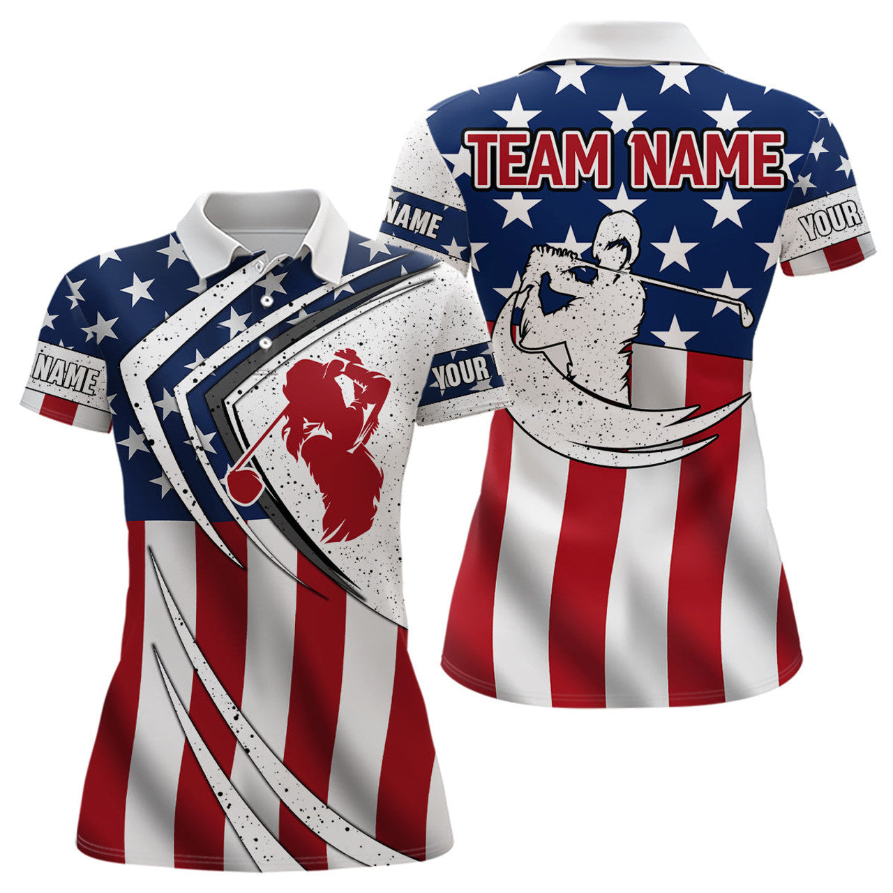 Custom American Flag Retro Golf Shirts For Women Custom Patriotic Golf Team Jerseys Polo Shirts