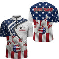 Custom Patriotic Men's Bowling Jersey Shirt, Custom Name Team Men Bowlers Jersey American Flag, Bowling Flag