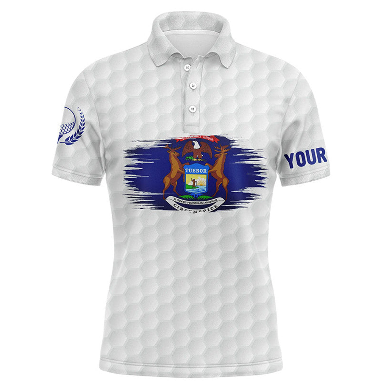 FUNSTUFFPRINT Michigan Flag White Golf Ball Pattern Mens Polo Shirt Custom Patriotic Golf Polo Shirt Size S-5XL