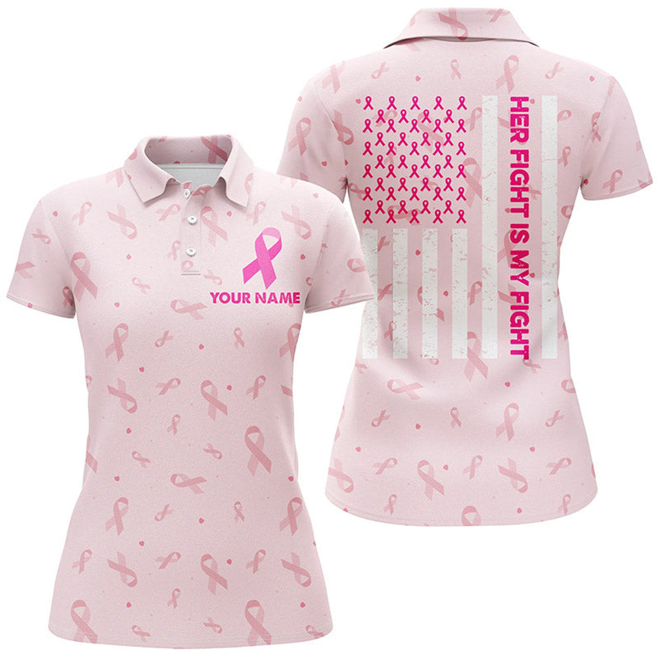 Custom Cute Ribbon Breast Cancer Awareness Pink Golf Polo Shirts American Flag Golf Shirts For Women