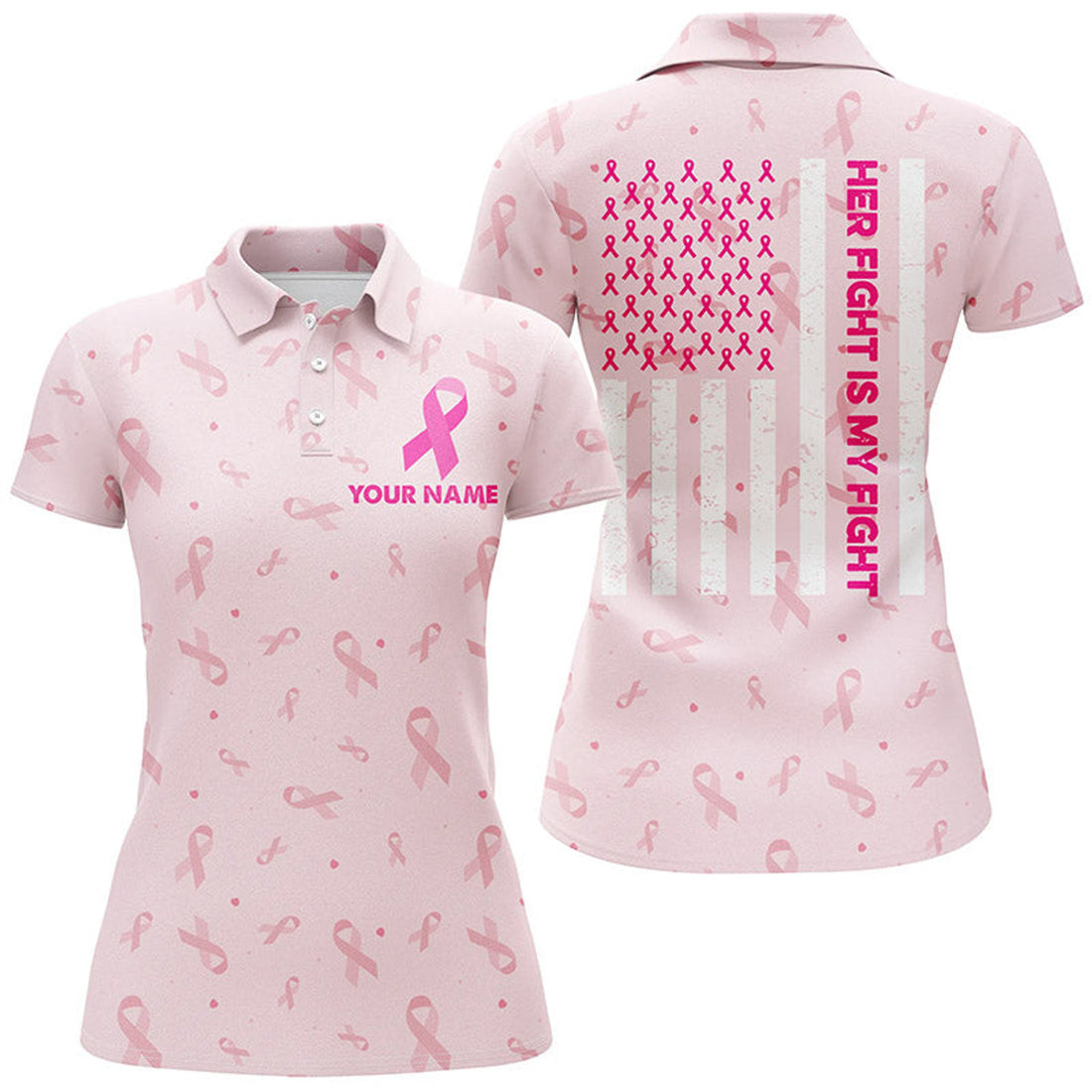 Custom Cute Ribbon Breast Cancer Awareness Pink Golf Polo Shirts American Flag Golf Shirts For Women