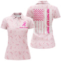 Custom Cute Ribbon Breast Cancer Awareness Pink Golf Polo Shirts American Flag Golf Shirts For Women