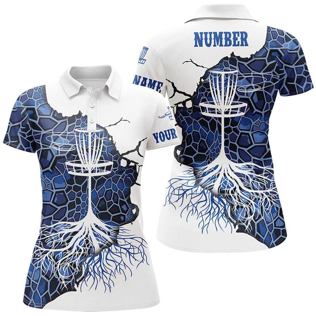 Custom Blue Camo Womens Disc Golf Polo Shirt Geometric Custom Disc Golf Tops For Women Golf Gifts