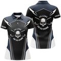 Custom Skull Golf Shirts For Womens, Navy Skull Custom Name Womens Golf Shirt, Golf Polo Shirts For Ladies