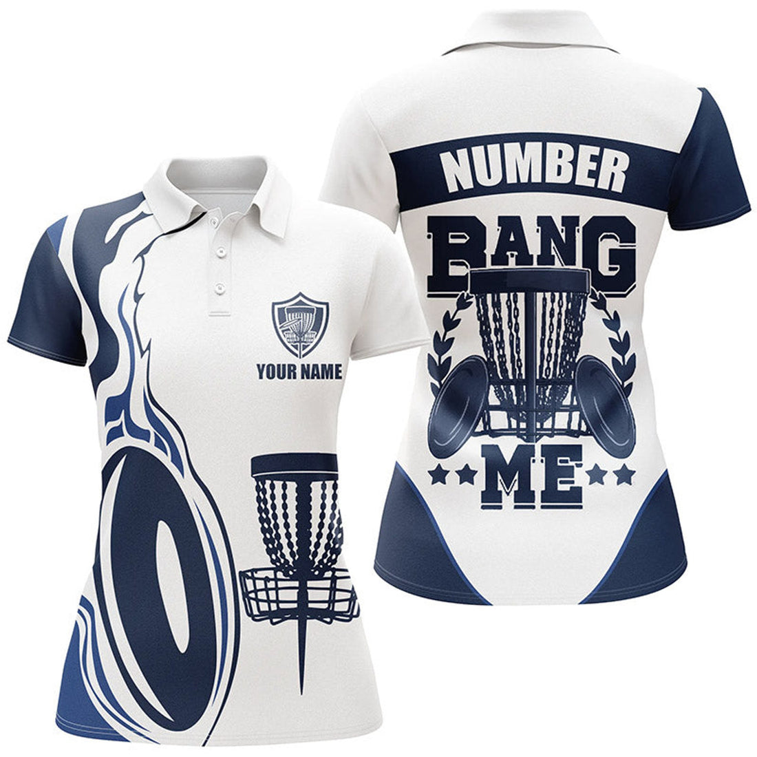 Custom Bang Me Womens Disc Golf Shirts Navy & White Custom Polo Shirt For Womens Disc Golf Gifts
