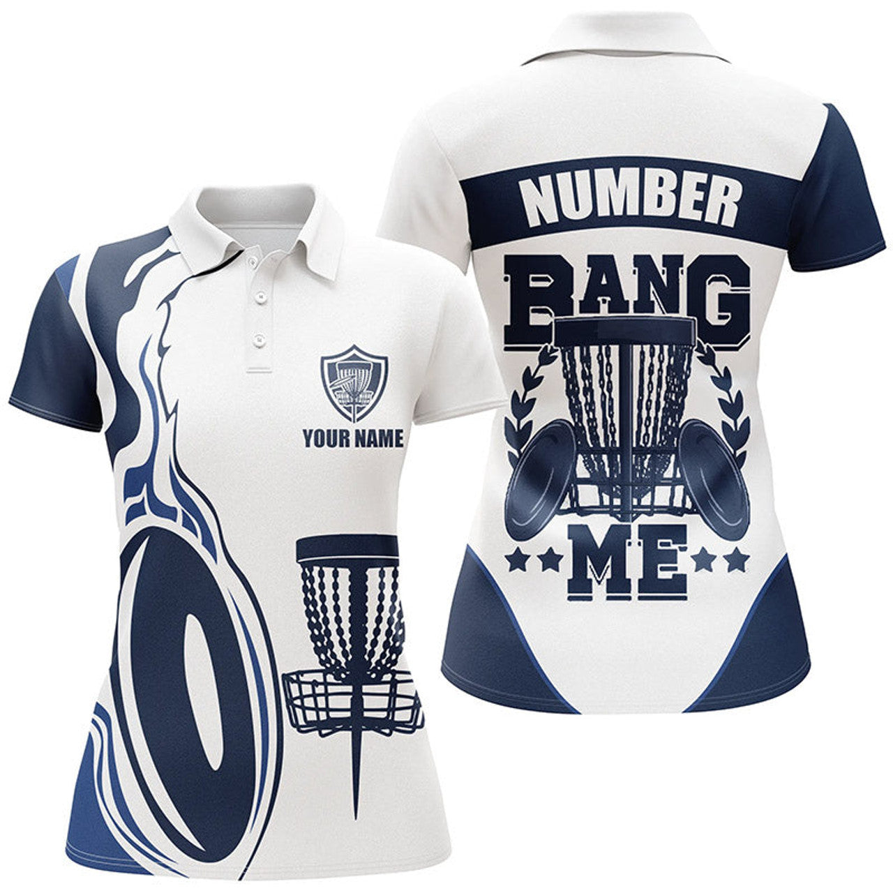 Custom Bang Me Womens Disc Golf Shirts Navy & White Custom Polo Shirt For Womens Disc Golf Gifts