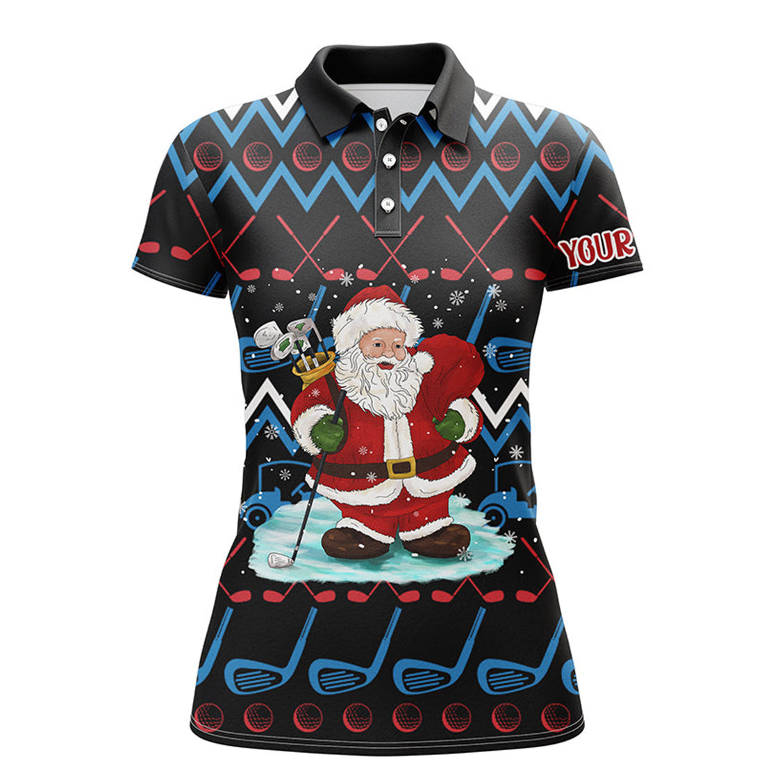 Custom Santa Golf Clubs Ugly Christmas Womens Golf Polo Shirt Custom Golf Tops For Women Golf Gifts