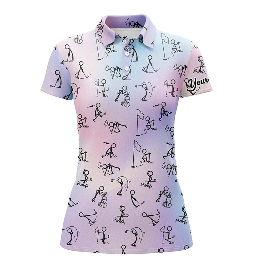Custom Rainbow Gradient Stick Figures Playing Golf Polo Shirt Custom Golf Tops For Women Golf Gifts