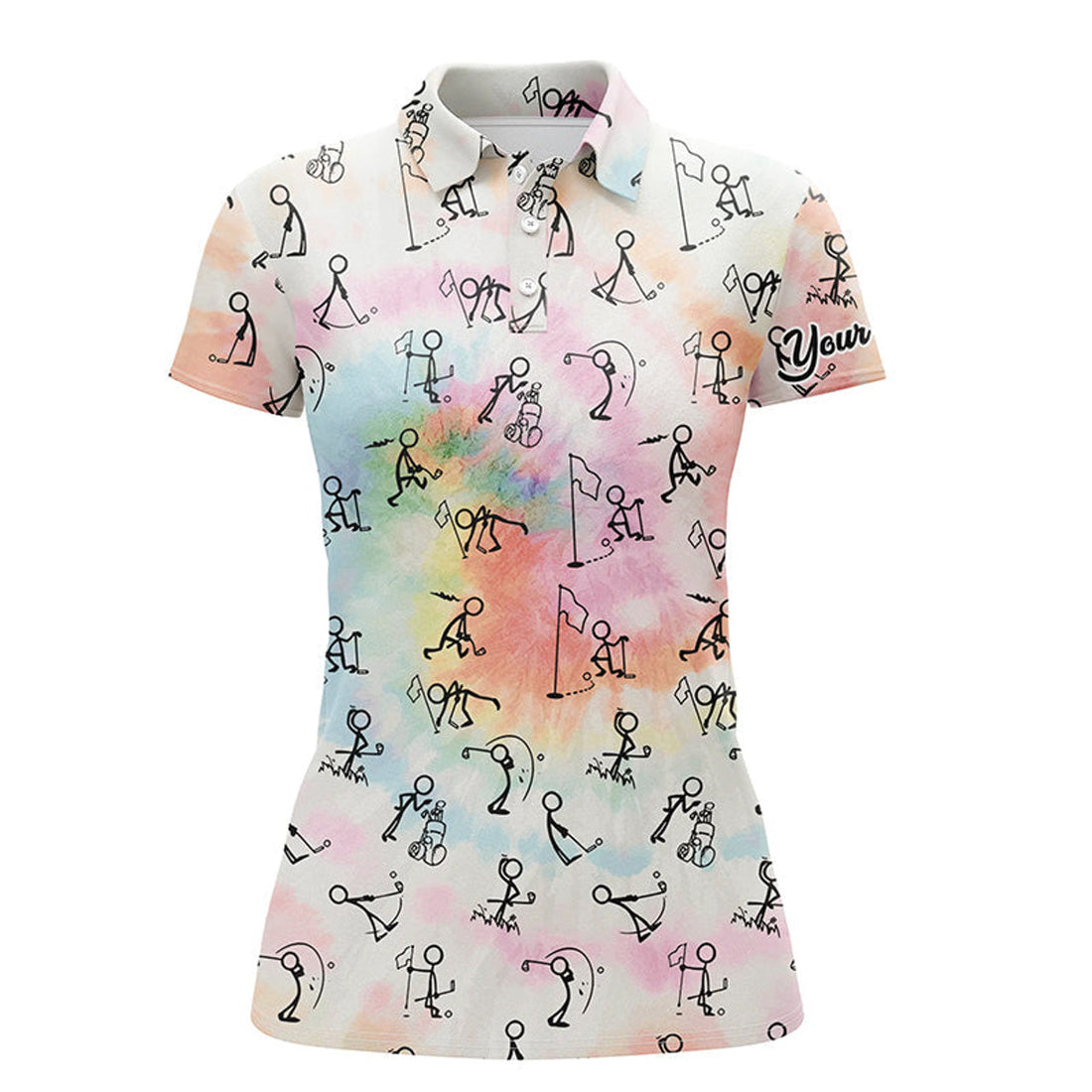 Custom Rainbow Tie Dye Stick Figures Playing Golf Polo Shirt Custom Golf Shirts For Women Golf Gifts