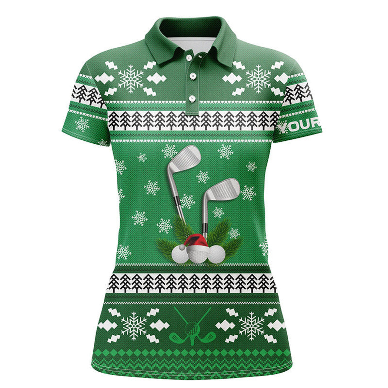 Custom Green Christmas Golf Polo Shirts Snowflakes Winter Golf Shirts For Women Golfing Gifts