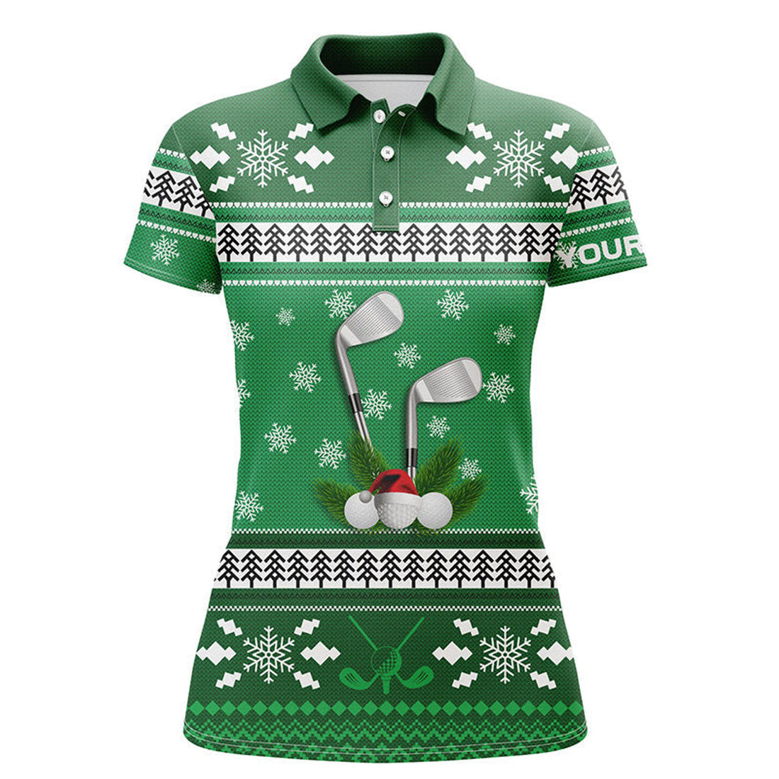 Custom Green Christmas Golf Polo Shirts Snowflakes Winter Golf Shirts For Women Golfing Gifts