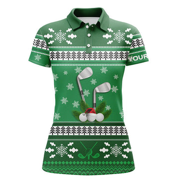 Custom Green Christmas Golf Polo Shirts Snowflakes Winter Golf Shirts For Women Golfing Gifts