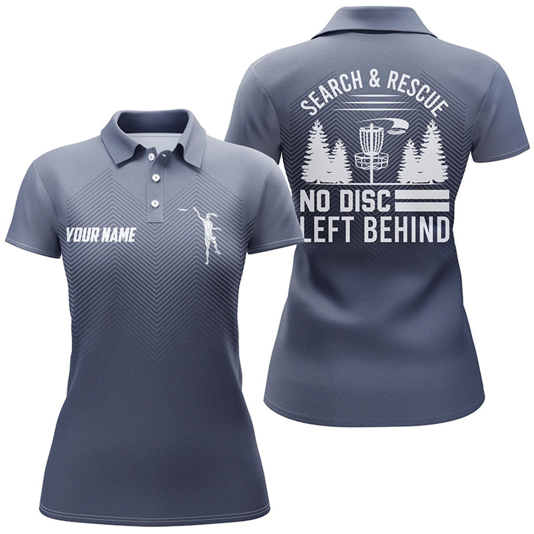 Custom Search & Rescue Navy Blue Geometric Womens Disc Golf Polo Shirt Cool Disc Golf Tops For Women
