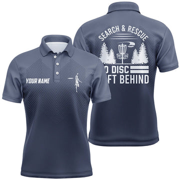 Custom Search & Rescue Navy Blue Geometric Mens Disc Golf Polo Shirts Cool Disc Golf Shirts For Men