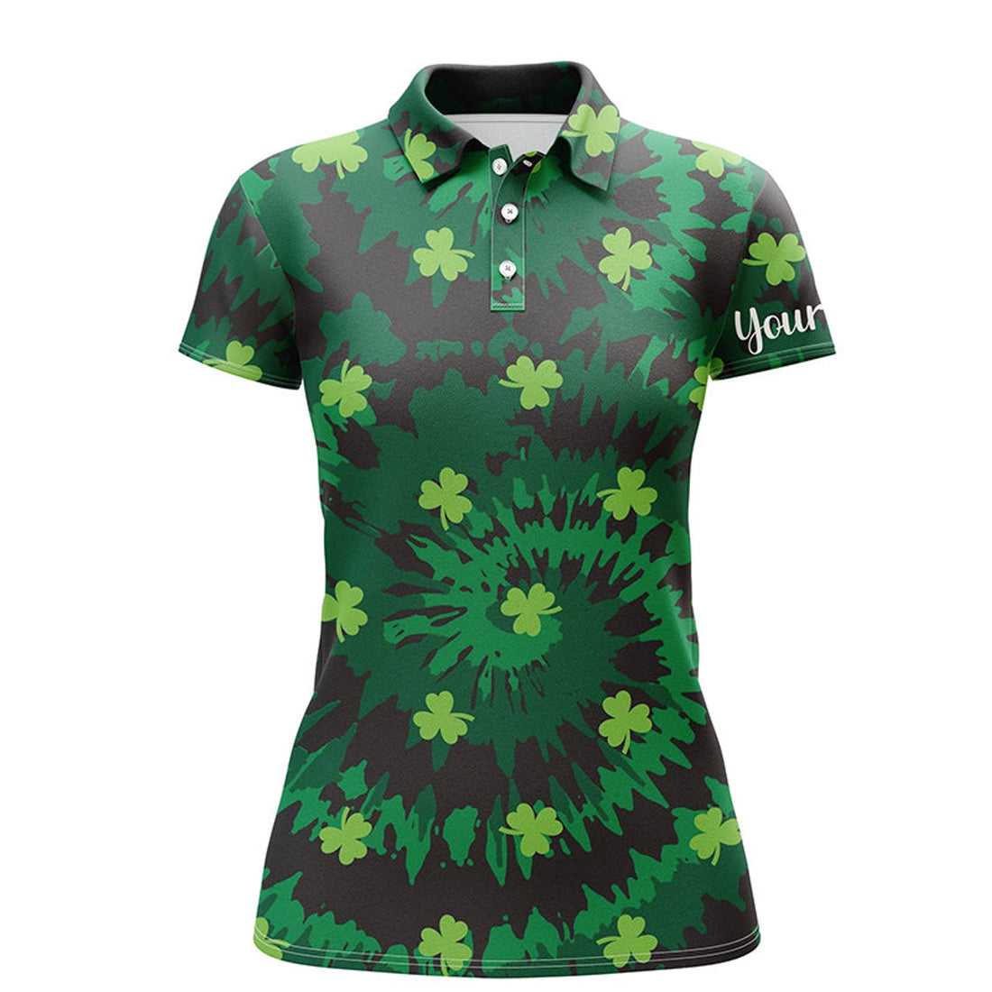 Custom Tie Dye Womens Golf Polo Shirt Green Clover St Patrick Day Custom Golf Shirts Golfing Gifts