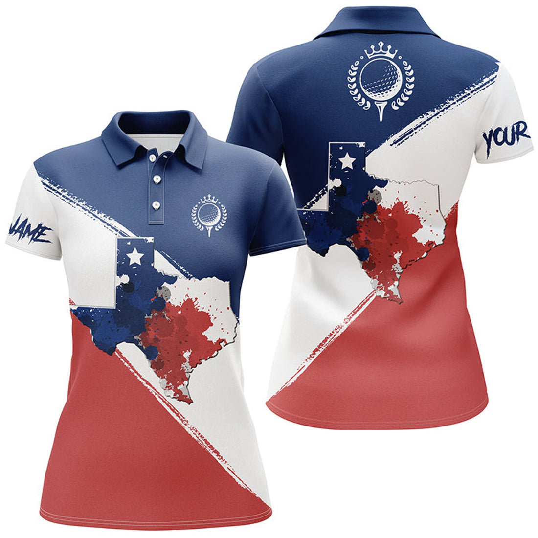 Custom Texas Flag All Over Print Polo Golf Shirts For Women, Texas Map And Flag Polo Shirt, Patriotic Shirts