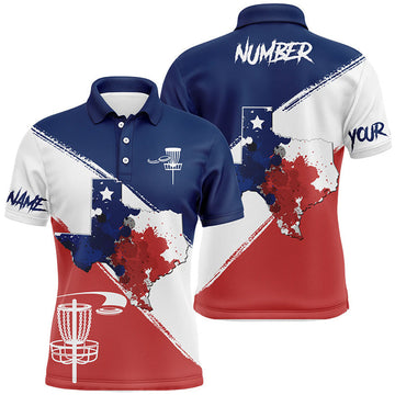 FUNSTUFFPRINT Texas Flag Watercolor Polo Disc Golf Polo Shirt Size S-5XL
