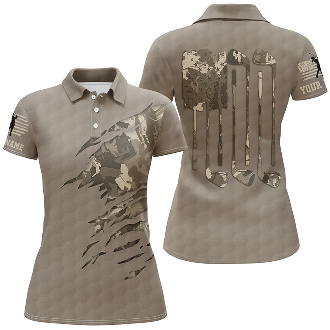 Custom Golf Military American Flag Green Camo Polo Shirt Patriotic Golf Shirts For Women Golf Gifts