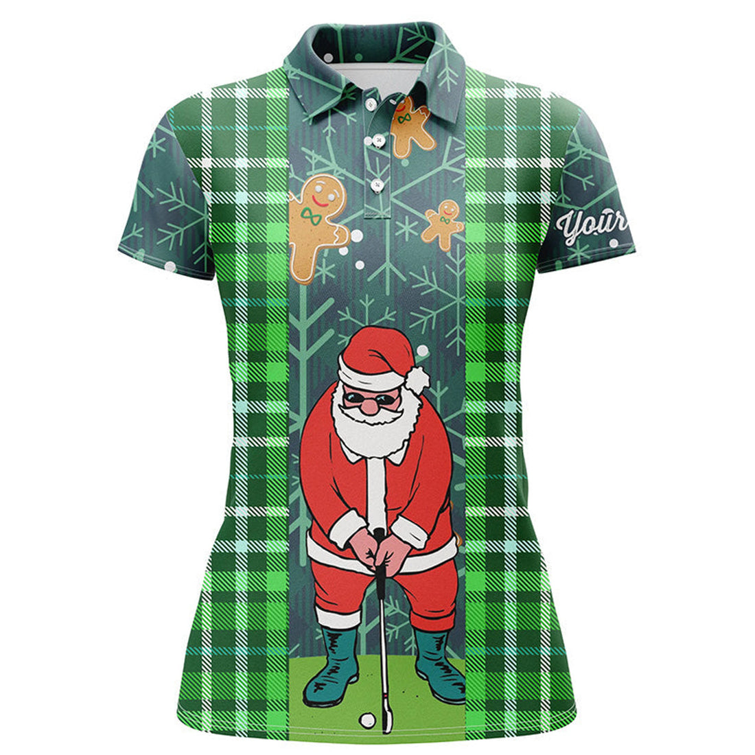 Custom Christmas Santa Golf Polo Shirt Flannel Plaid Pattern Green Golf Shirts For Women Golf Gifts