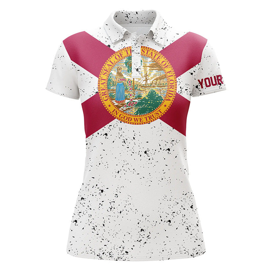 Custom Florida Flag Personalized White Grunge Polo Shirts Patriotic Golf Shirts For Women Golf Gifts