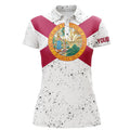 Custom Florida Flag Personalized White Grunge Polo Shirts Patriotic Golf Shirts For Women Golf Gifts