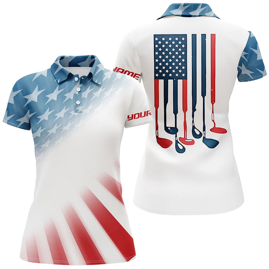 Custom Gradient American Flag Golf Polo Shirts Patriotic Usa Golf Shirts For Women Cool Golf Gifts