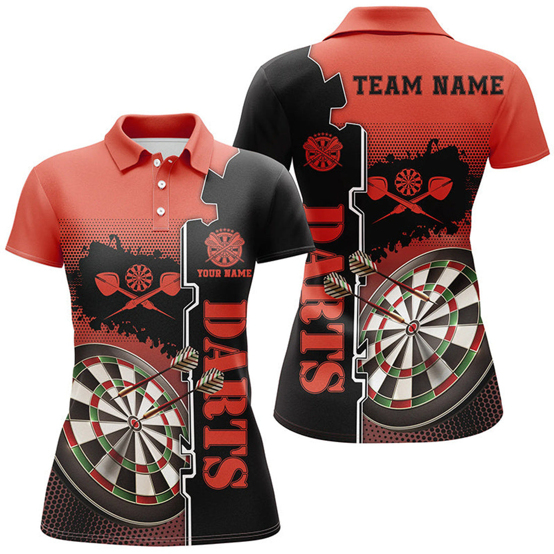 Custom Personalized Red Black Darts Polo Shirt Custom Darts Shirt For Women Darts Team Jersey