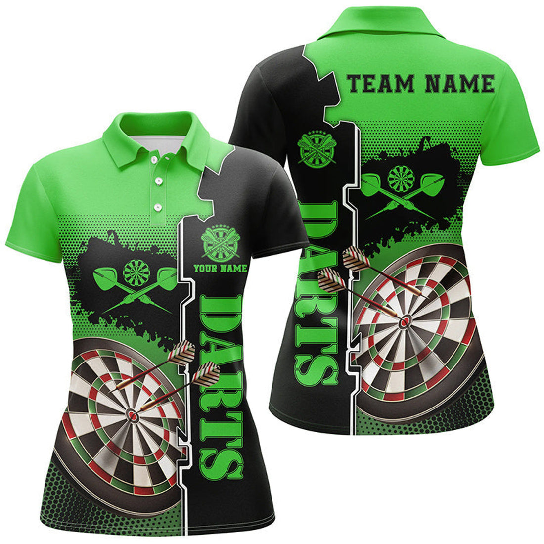 Custom Personalized Green Black Darts Polo Shirt Custom Darts Shirt For Women Darts Team Jersey