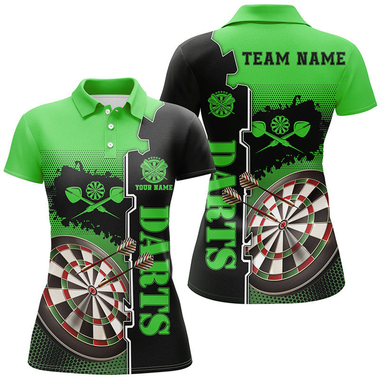 Custom Personalized Green Black Darts Polo Shirt Custom Darts Shirt For Women Darts Team Jersey