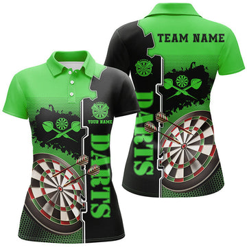 Custom Personalized Green Black Darts Polo Shirt Custom Darts Shirt For Women Darts Team Jersey