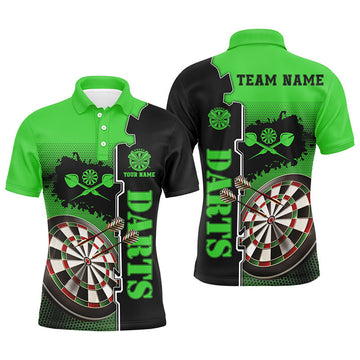 Personalized Green Black Mens Darts Polo Shirt Custom Darts Shirt For Men Dart Team Jersey